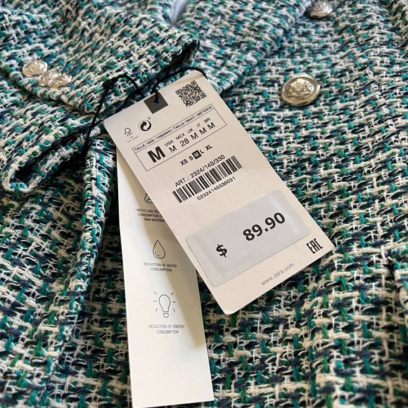 Zara Green Tweed Blazer Size M - Picture 2 of 2